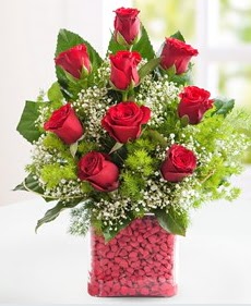 Cam içerisinde 9 adet kırmızı gül  Bursa osmangazi internetten çiçek satışı 