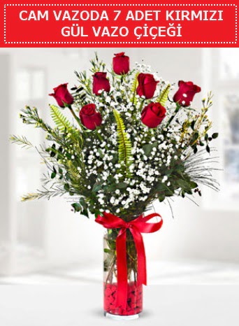 Cam vazoda 7 adet kırmızı gül çiçeği  çiçek siparişi Bursa karacabey çiçek yolla 