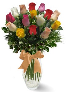 15 adet vazoda renkli gül  Bursa osmangazi internetten çiçek satışı 