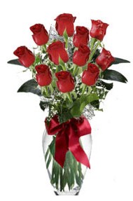 11 adet kirmizi gül vazo mika vazo içinde  Bursa çiçek siparişi karacabey 14 şubat sevgililer günü çiçek 