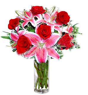  Bursa çiçek yolla nilüfer çiçek gönderme  1 dal cazablanca ve 6 kırmızı gül çiçeği